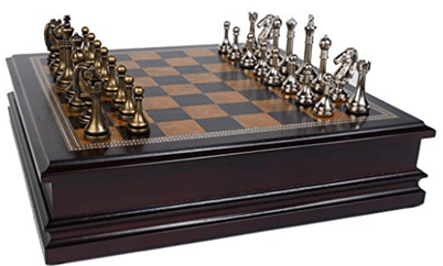 Classic Game Collection Metal Chess Set with Deluxe Wood Board and Storage - 2.5" King