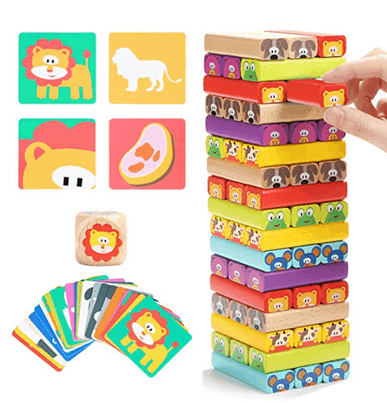 TOP BRIGHT Colored Wooden Blocks Stacking Board Games for Kids Ages 4-8 with 51 Pieces
